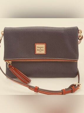 NWT Dooney & Bourke taupe fold over pebbled leather Crossbody bag